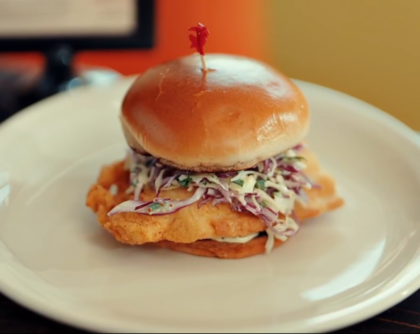 Fried Chicken Sandwich with Jalapeño Coleslaw and Pickles