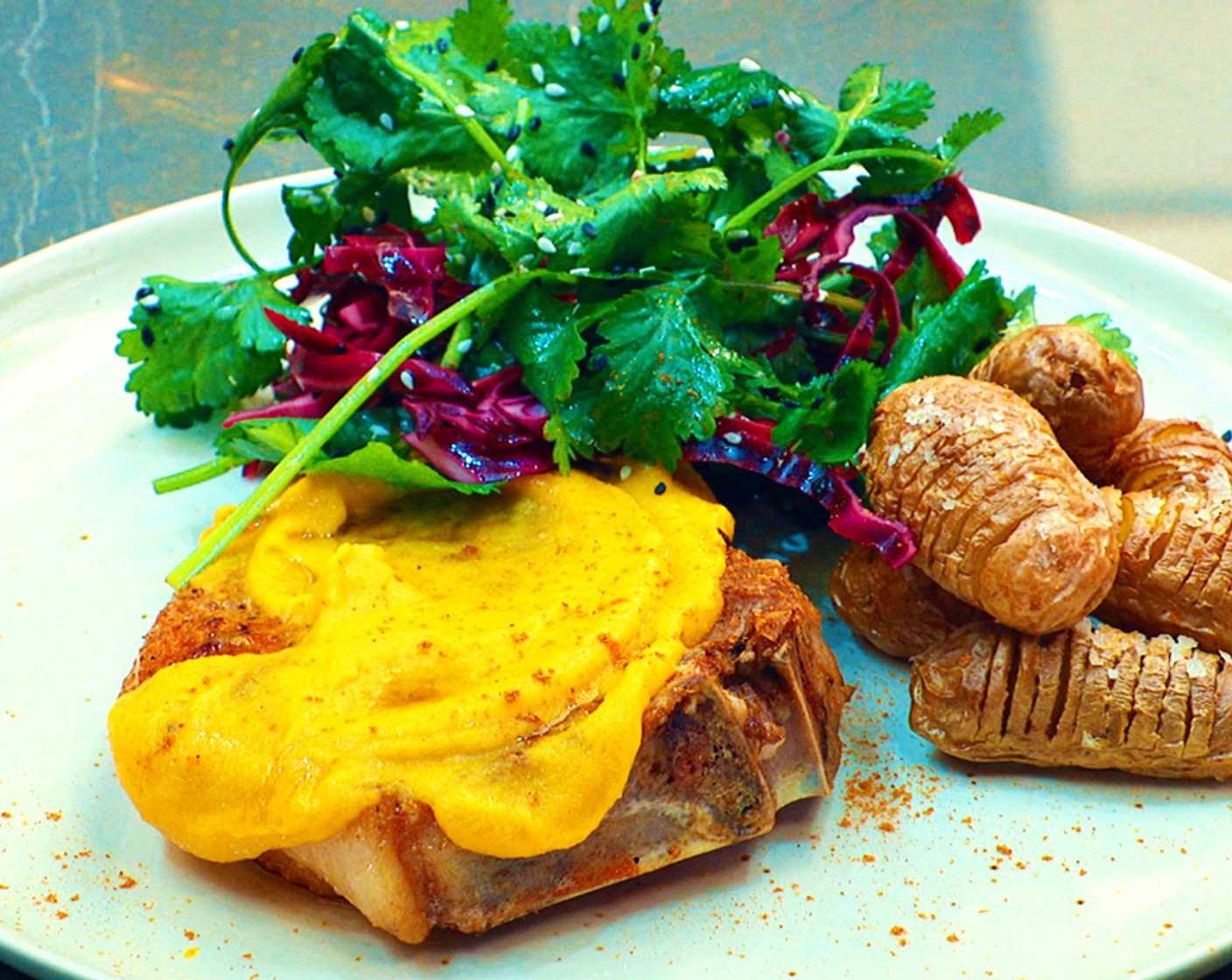 Richard’s Miso Pork Chop and Hasselback Potatoes