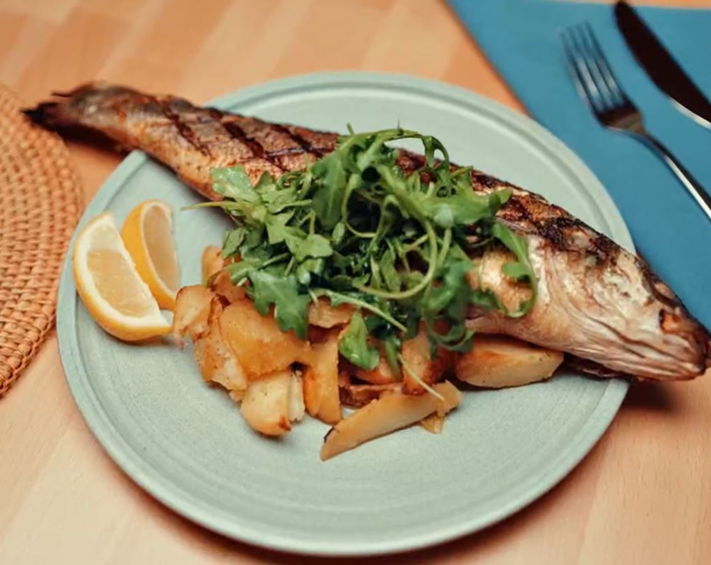 step 5 Serve on a sharing platter with the potatoes, Arugula (to taste), and wedges from the Lemon (1).