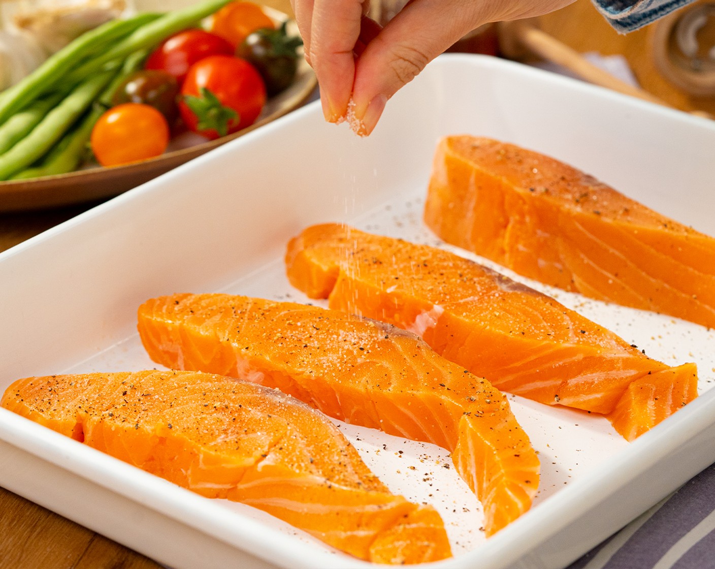 step 2 Season Salmon (4) with Salt (1/2 tsp) and Pepper (1/8 tsp). Set aside.